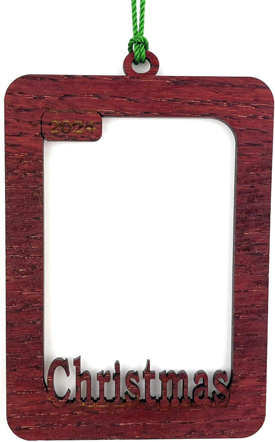 2025 Picture Frame Christmas Ornament - Holds 2.5x3.5 Photo (Whitewash, Vertical)