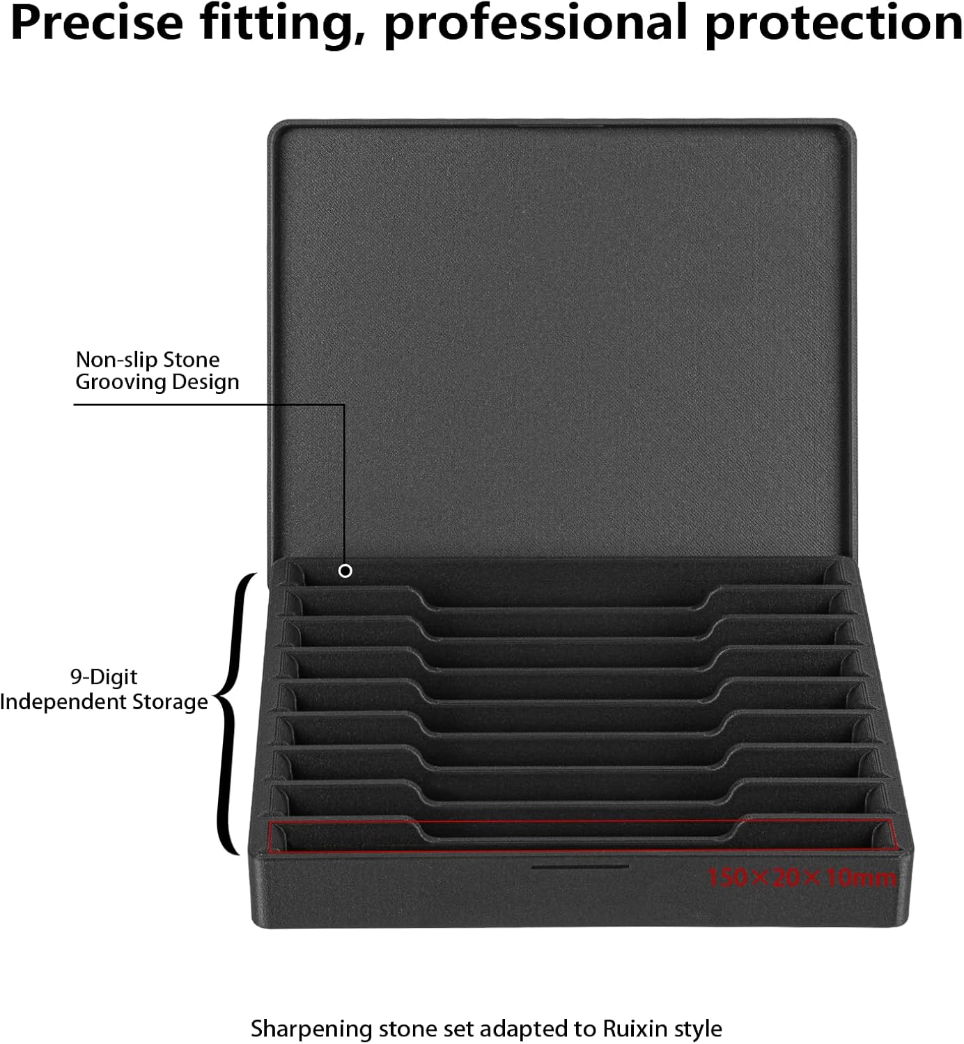 Whetstone Case compatible with Ruixin | 6"x1" Knife Sharpening Stone Organizer | 9-Piece Holder compatible with Ruixin-Style Sets | Universal Stone Storage/Holder