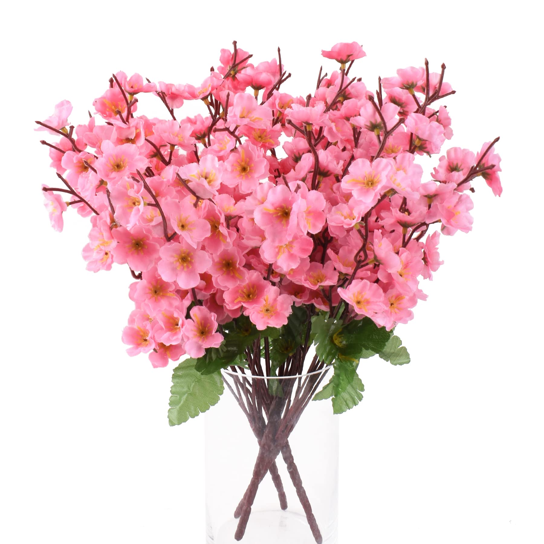 HUIANER 4PCS Artificial Silk Cherry Blossom Flower Branch, Fake Fabric Sakura Floral with steam Fake Flowers Bouquet Decor for Wedding Bridal Bouquet Wreath Table Centerpiece Outdoor (Pink)