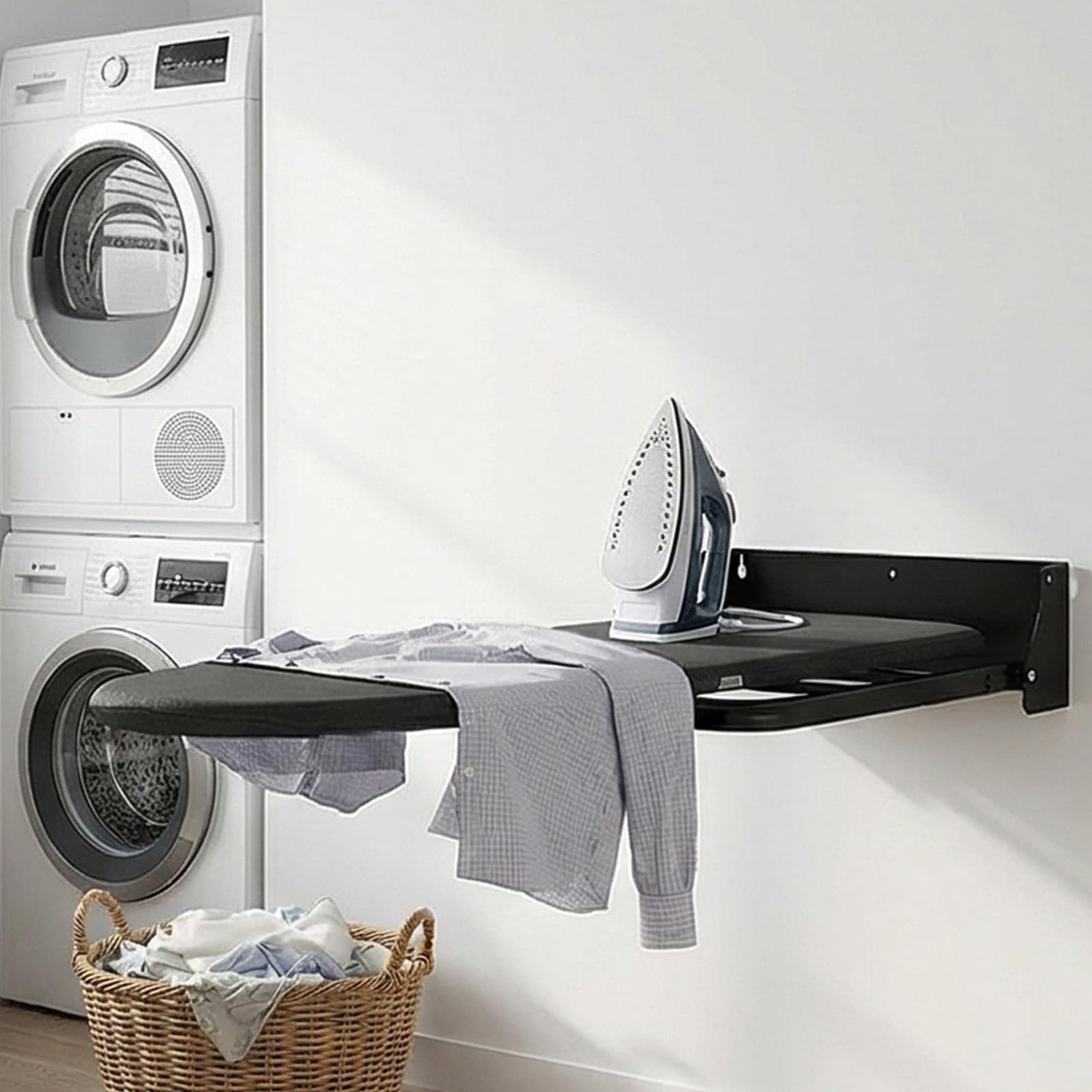 Zusammenklappbares Wand-Bügelbrett mit Abnehmbarer, hitzebeständiger Abdeckung, 91,4 x 30,5 cm, 180° drehbar, for Waschraum & Zuhause