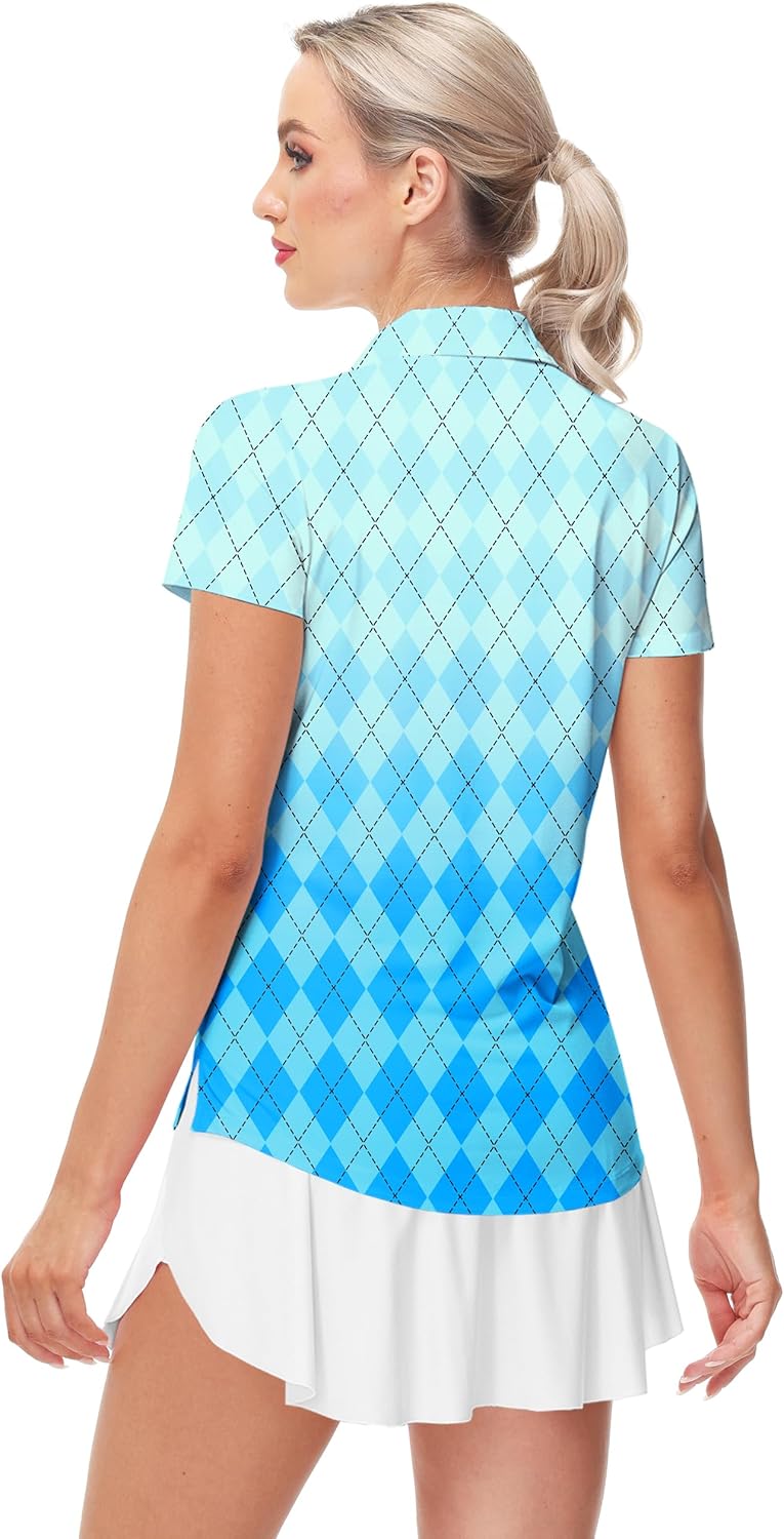 AOBUTE Women's Short Sleeve Golf Shirts Gradient 1/4 Zip Tennis Shirt - Image 8