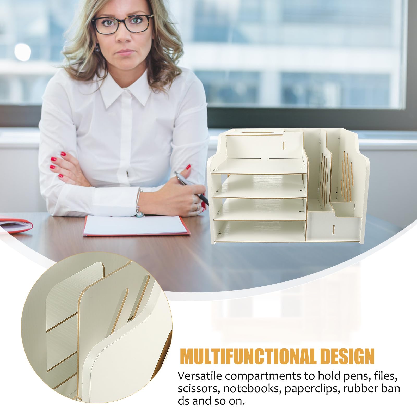 SOLUSTRE Moderner Schwarzer Schreibtisch Organizer mit Vielseitigen Fächern und Abschließbarer Schublade Praktisches Schreibtischzubehör für Büro und Arbeitszimmer