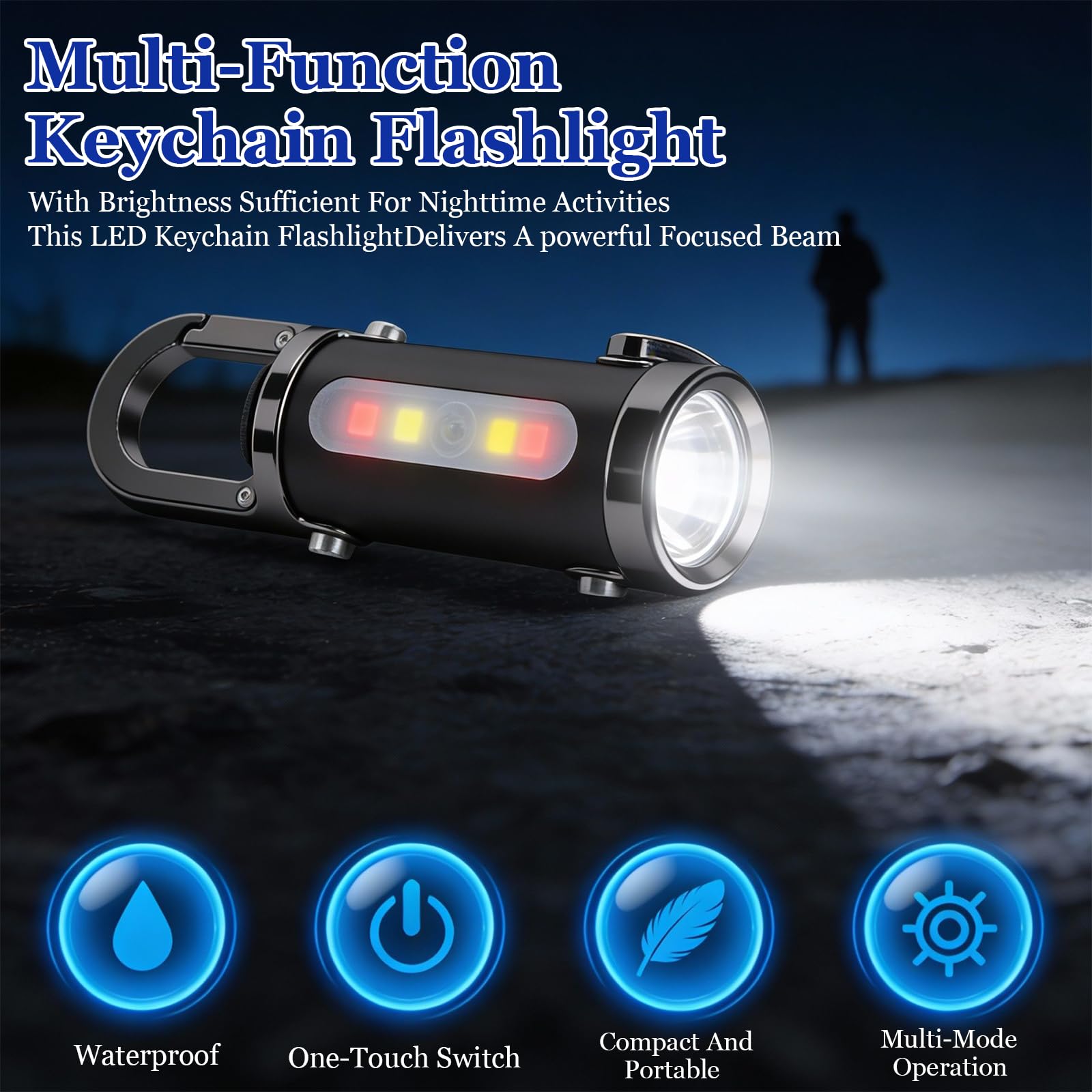 NewAusen Mini Linterna Llavero LED Recargable 1200LM - 3 en 1: Linterna + Power Bank - Impermeable 6 Modos Luz, Tipo C - Para Camping, Senderismo, Emergencias y Uso Diario - 5