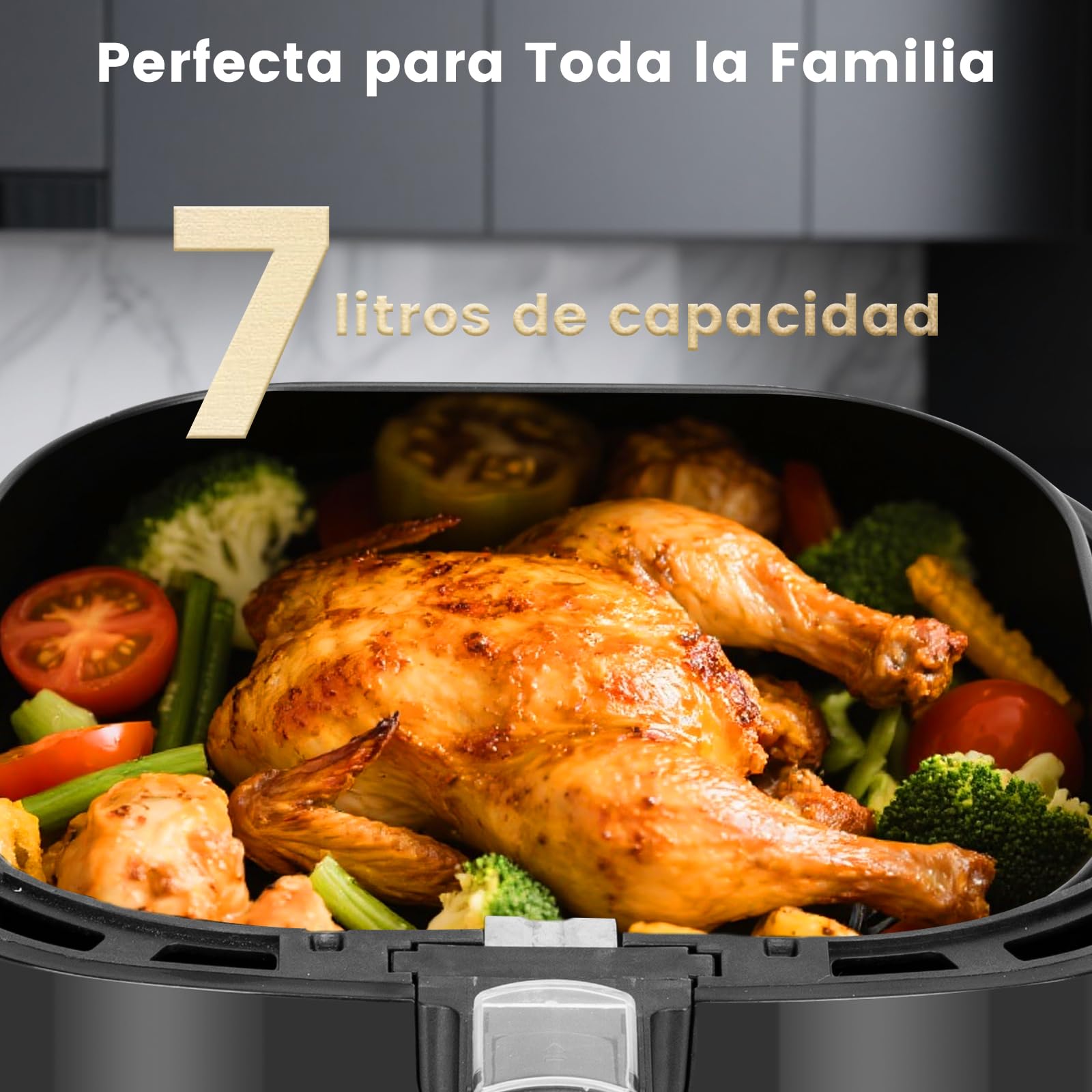Aigostar Cube Pro - Freidora de Aire 1900W, 7L - Tecnología de Circulación de Aire 360°, Freidora Sin Aceite Eléctrica, Horno de Aire Caliente, 80-200ºC, Panel LED Táctil, Eficiencia Energética
