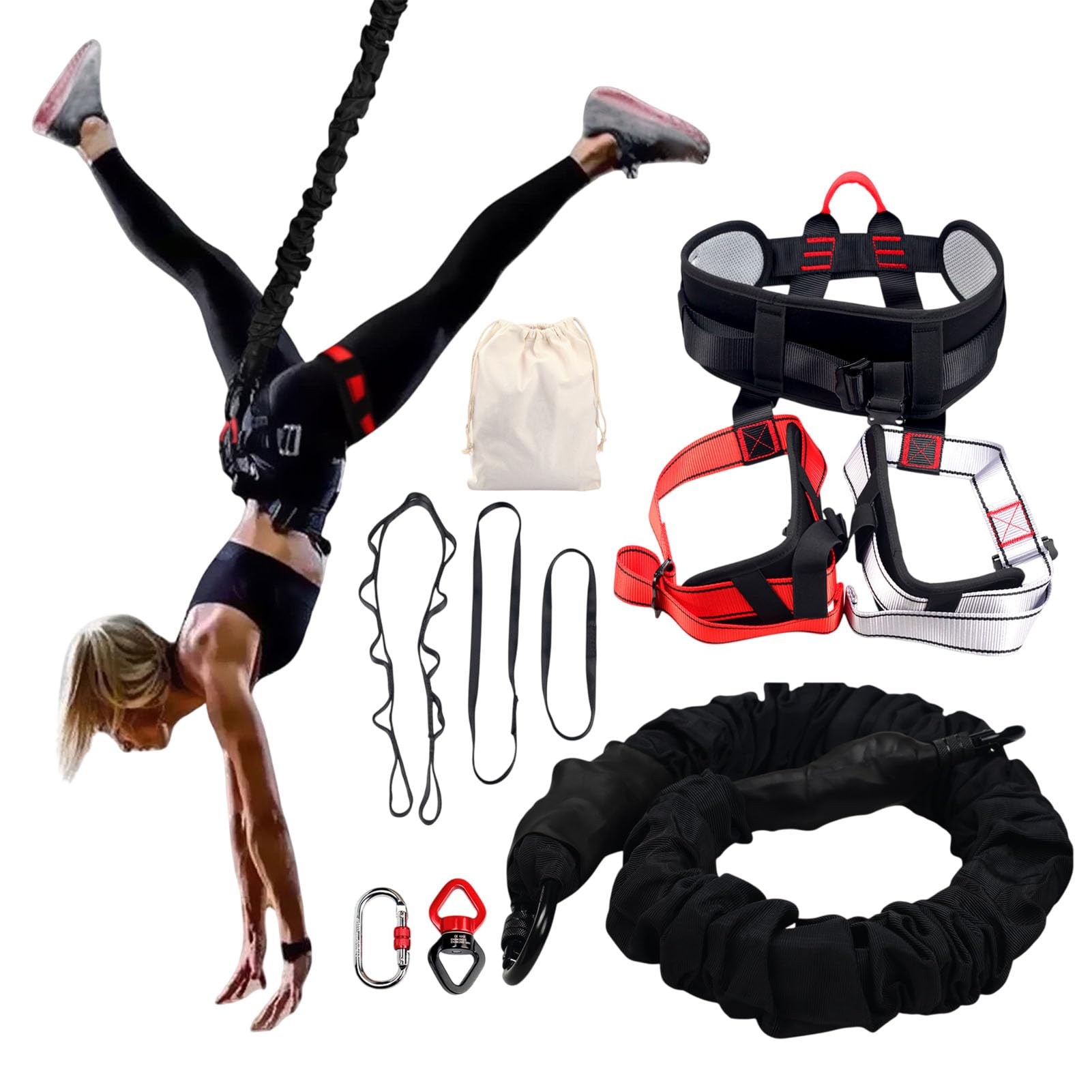Vttui Bungee Fitness Set, Heavy Duty Aerial Yoga Resistance Rope, Professional 4D Bungee Resistance Band for Home Gym, Yoga & Air Dance(Size:60kg)