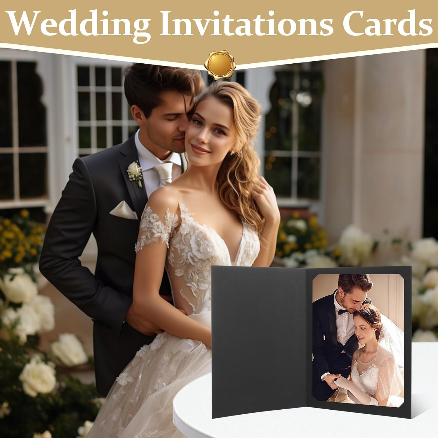 100 Pcs Photo Folders for 4x6 or 5x7 Paper Picture Frame, Black Cardboard Paper Photo Frames for Greeting Cards Inserts, Portraits, Christmas, Wedding, Graduation