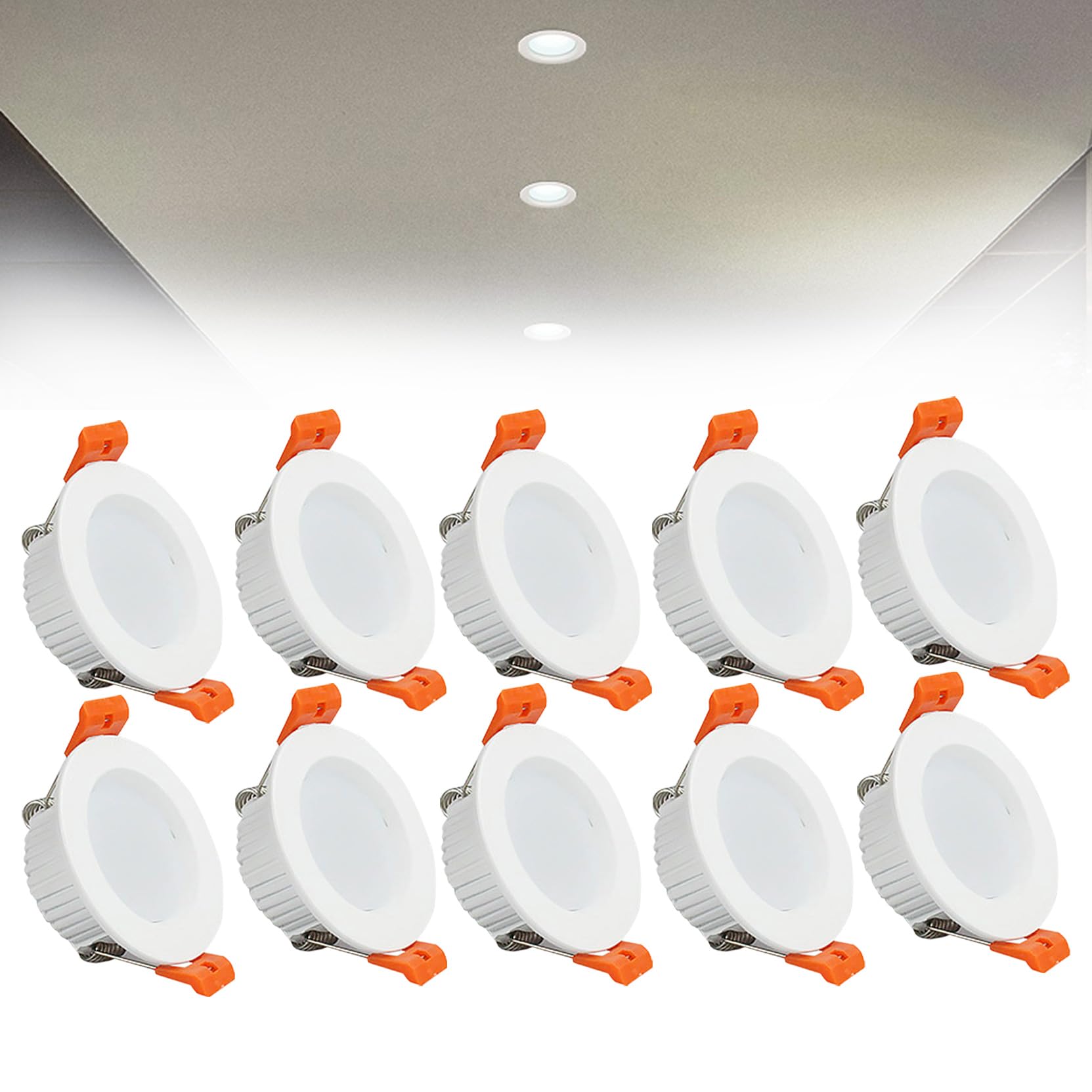 3W LED Recessed Ceiling Spotlights, 6000K Cold White Ultra Slim Panel Light, Cut Φ50-55mm, AC110-240V Round Downlights for Living Room Office, 10 Pack