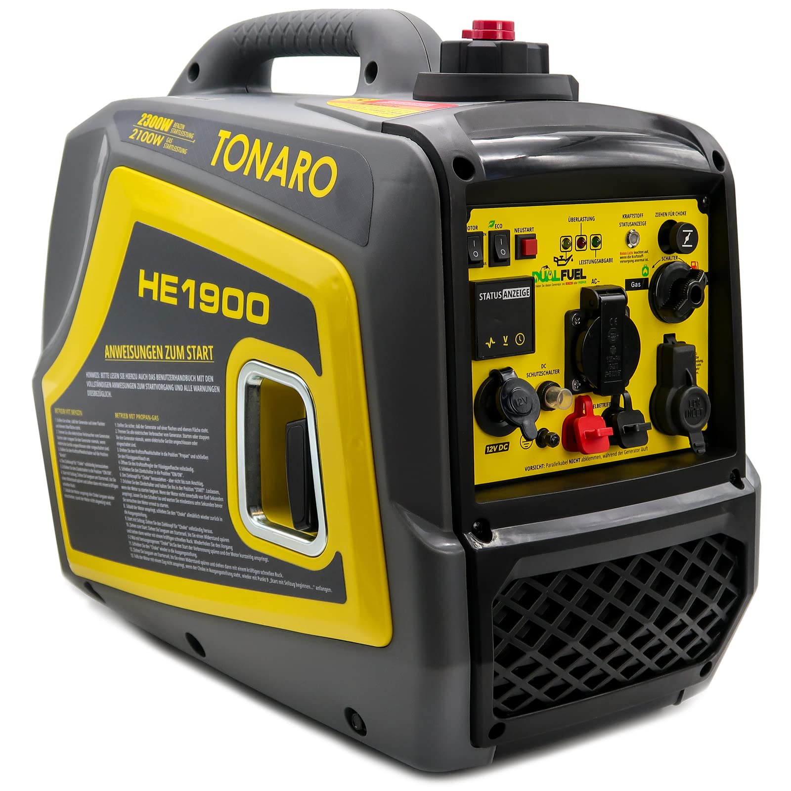 Stromgenerator Dual Fuel Inverter - mobiler 2300 Watt Stromerzeuger Benzin LPG Gas Generator - 4 Takt Notstromaggregat mit AVR-System - Leise Leicht Kompakt - Parallelbetrieb möglich