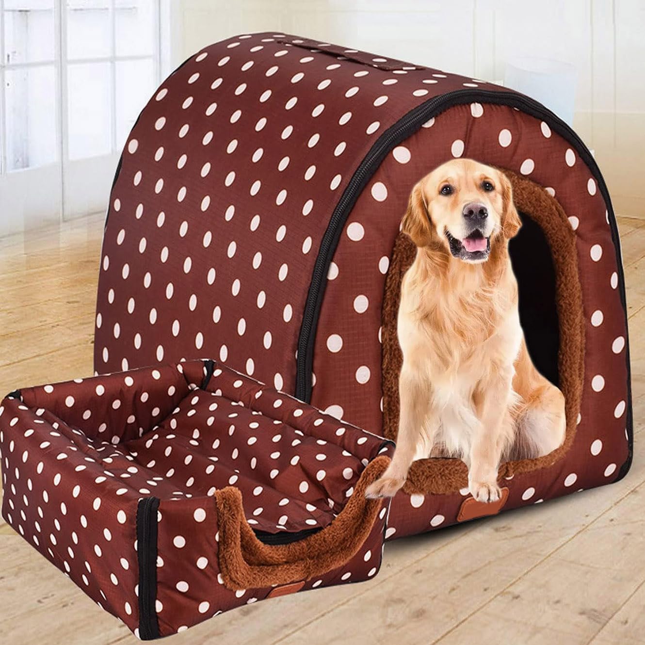 Rr tianshi Extra Large 2 In 1 Jumbo Dog House Bed,XL Dog Bed Tent Anxiety Relief Calming XXL Dog Kennel Cat Cave Igloo Winter Warm Pet Nest (M-45 * 38 * 36cm,E)