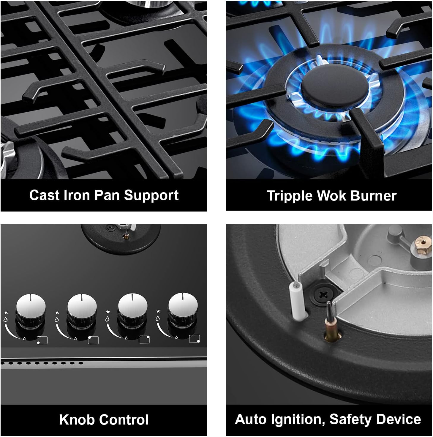 Piano cottura a gas a 4 fuochi, 60 cm, piano cottura a gas in vetro temperato nero, con supporti in ghisa, convertibile, piano cottura a gas con protezione dalla fiamma : Amazon.it: Grandi elettrodomestici Piano cottura a gas a 4 fuochi, 60 cm, piano cottura a gas in vetro temperato nero, con supporti in ghisa, convertibile, piano cottura a gas con protezione dalla fiamma : Amazon.it: Grandi elettrodomestici