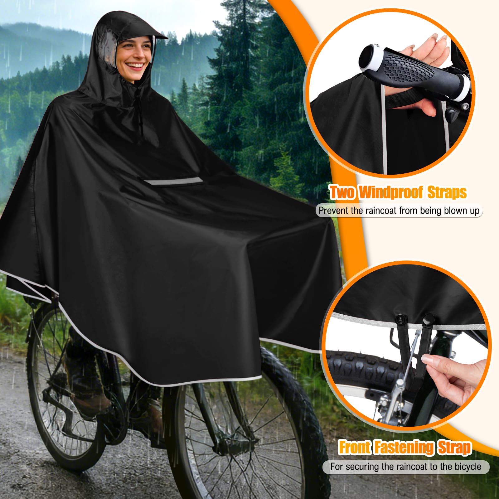 Cape Pluie Velo Portable Léger Poncho Pluie Velo Imperméable Vêtements Avec Reflechissant Unisexe Poncho Pour Homme Femme