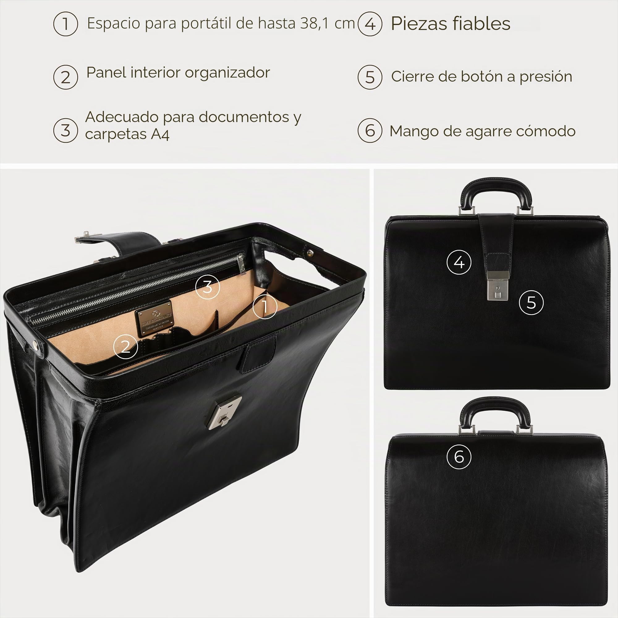 Time Resistance Maletín Portadocumentos para Mujer y Hombre de Cuero - Bolso de Piel Bandolera Maletines Mensajero