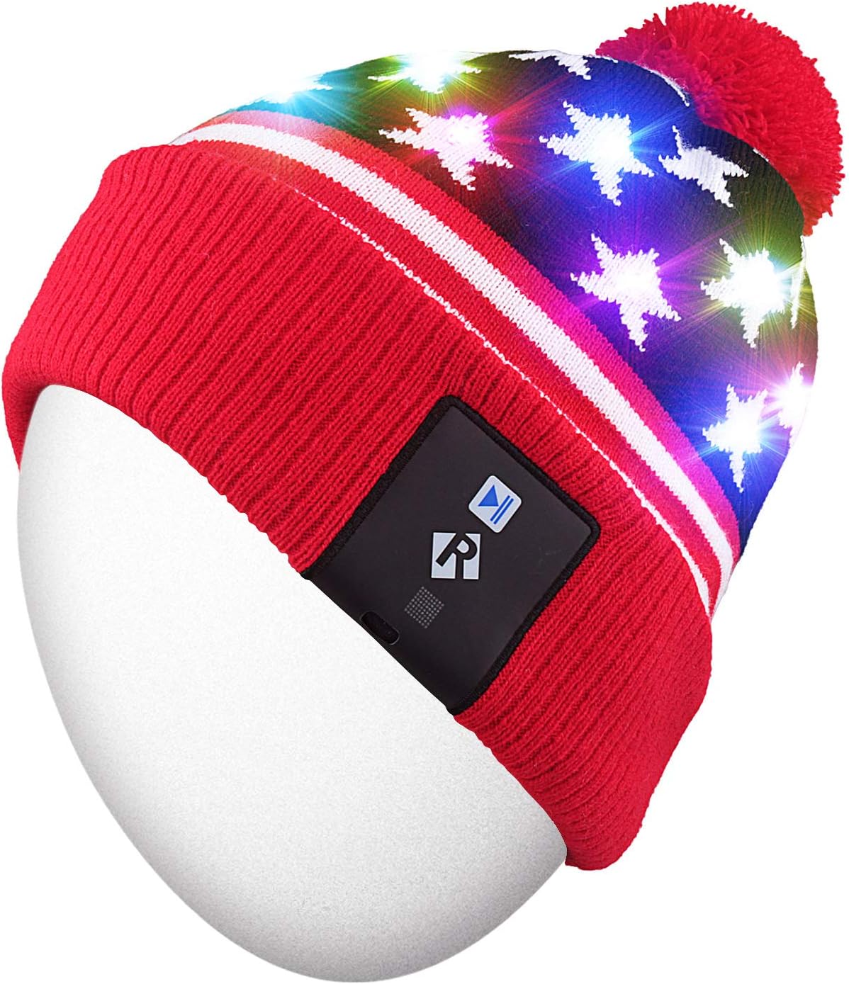 Qshell LED String Light Up Beanie Hat Knit Cap with Copper Wire Colorful Lights 15 LEDs for 6-12 Kids Indoor and Outdoor, Festival, Holiday, Celebration, Parties,School, Red