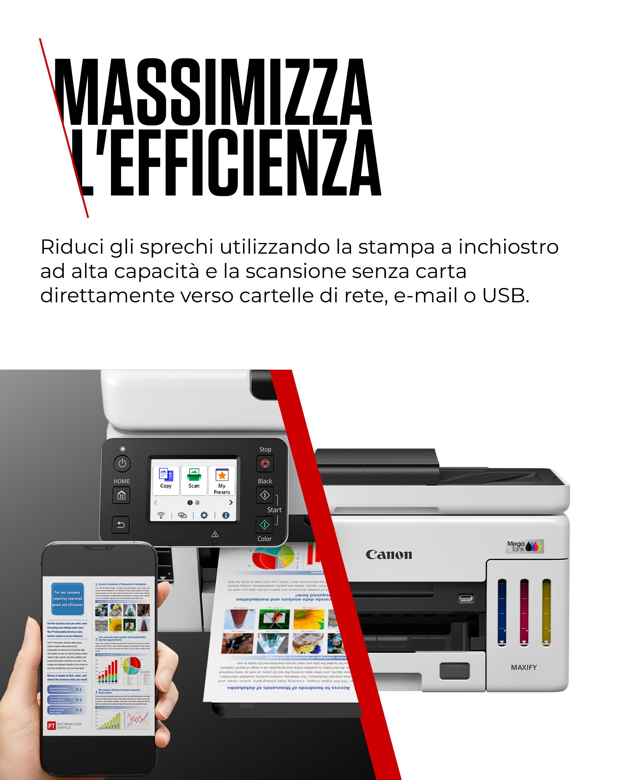Canon MAXIFY GX6150 Stampante Ufficio Compatta – Stampante con Scanner Multifunzione | Tecnologia MegaTank per Stampe, Copie e Scansioni | Connessione Wireless, Ethernet e USB