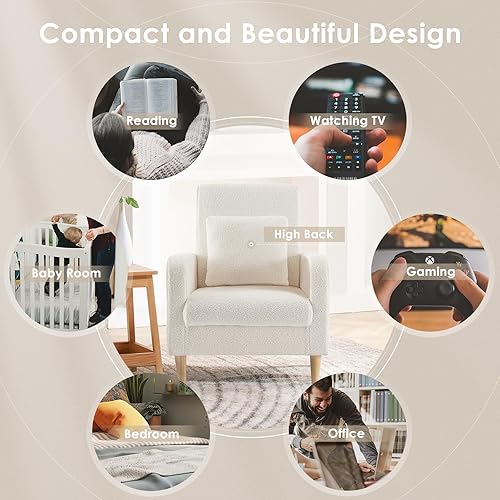 Miniatura 13 de COLAMY - Sillón moderno con cojín para sala de estar, sofá individual y auxiliar para ocio y lectura, tapizado en tela con patas de madera, color