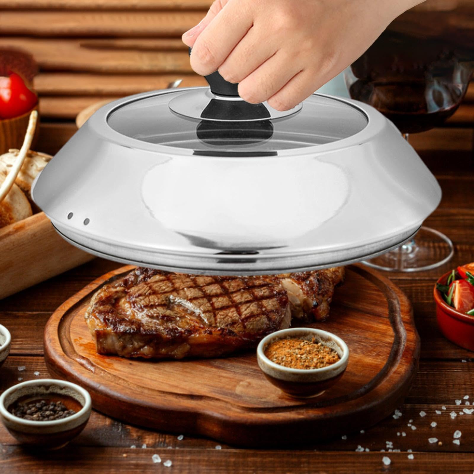 Couvercle de Cuisson Cloche à Hamburger Dôme pour Grill Couvercle Plancha Couvercle Vapeur Structure Voutée Robuste pour Concentrer la Chaleur, 28 cm