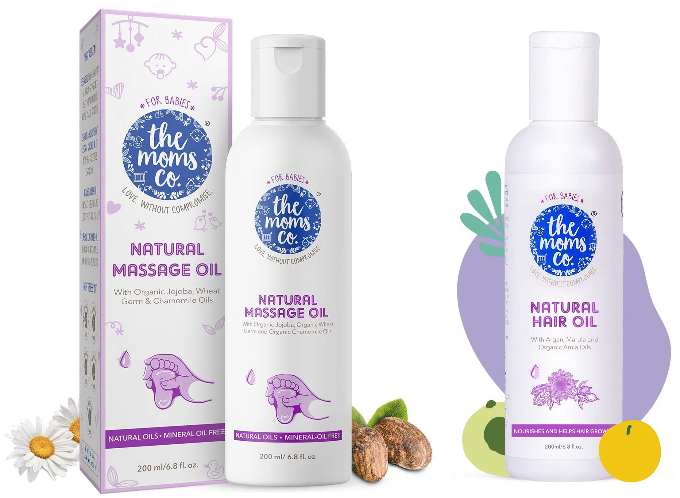 The Moms Co. Natural Baby Massage Oil with 10 Oils - Sesame Oil, Avocado, Organic Almond, Organic Jo & Virgin Coconut Oil Natural 10-in-1 Baby Hair Oil with Argan Oil, Marula, Avocado, Bhr