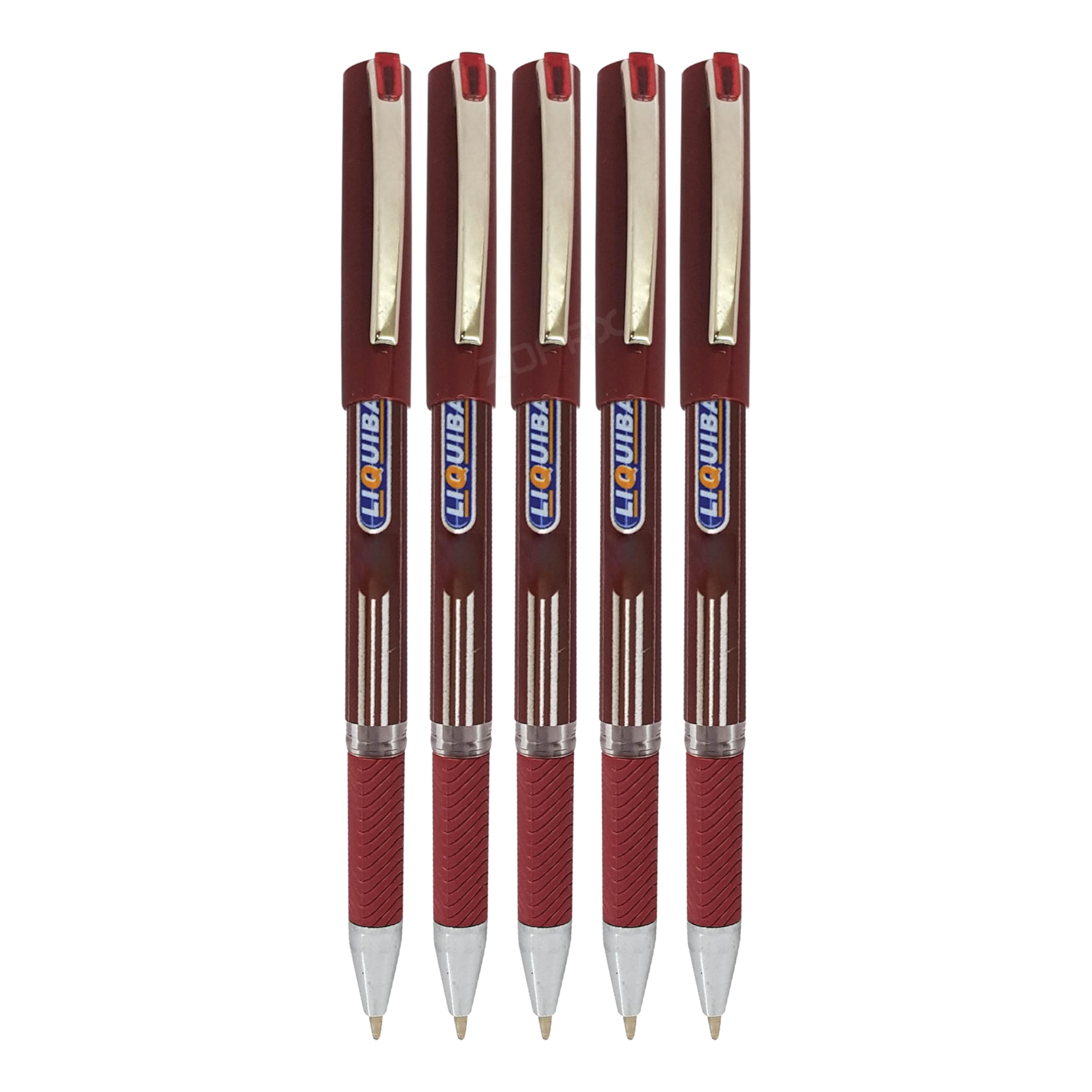 LIQUIBALL Ballpoint Pens, RED, Medium Point (1.0mm), Pack of 5, Smooth Ball Pens, Soft Grip, Perfect for School Office Home Use, iZOFAX Black Ball Pen