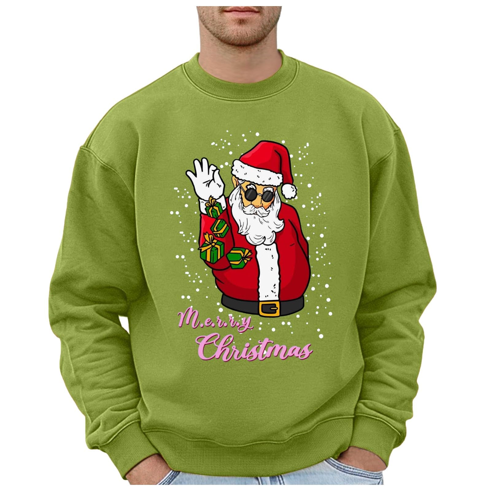GenericMens Christmas Santa Printed Sweatshirt Round Neck Xmas Festival Pullover Long Sleeve Casual Loos Outdoor Tops
