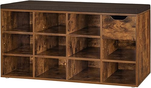 DINZI LVJ Banco de zapatos, banco de almacenamiento de entrada con cajón y 11 cubículos, zapatero con estantes ajustables, armario organizador de