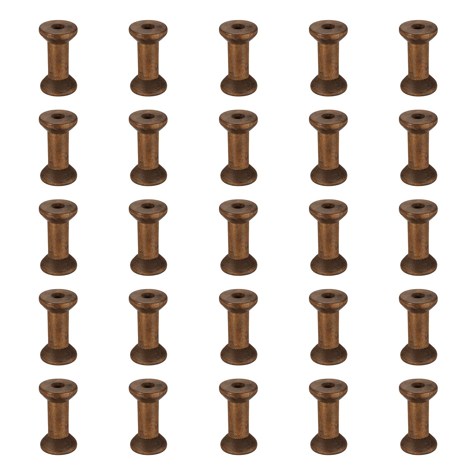 sourcing map 26 Pcs 2.0x4.0cm Small Empty Thread Spools, Camel Color Unfinished Wooden Spools Wire Weaving Bobbins, Wire Weaving Bobbins for Embroidery DIY Sewing Machines Cord Jewelry Chain