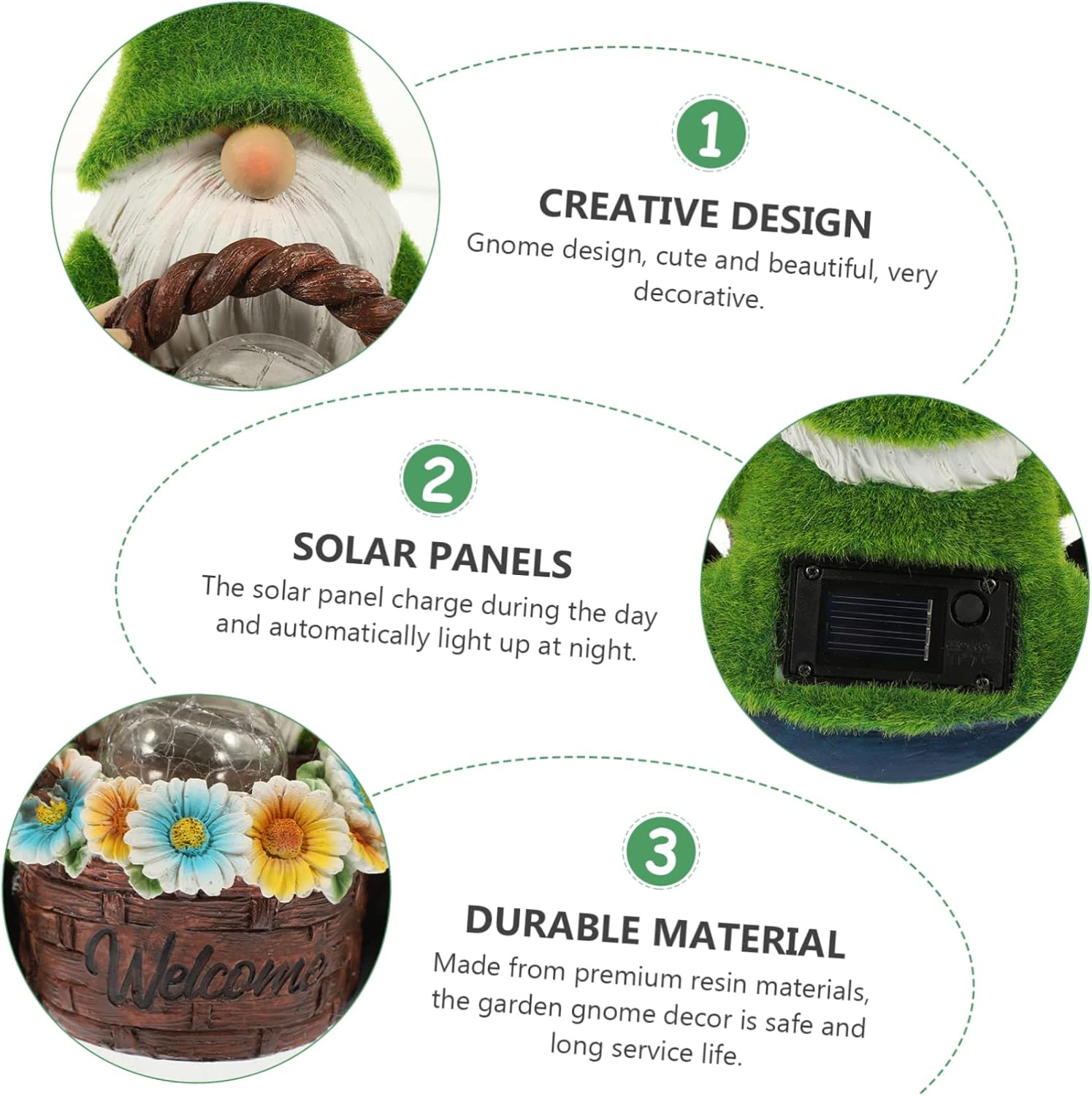 MERRYHAPY Resin Garden Gnome Statue with Solar Light Glowing Lawn Decor for Patio and Outdoor Resin Figurine for Garden Adornment and Night Illumination