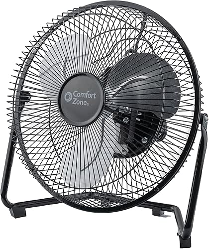 Comfort Zone 9-Inch High-Velocity Desk Fan, All-Metal 3-Speed Turbo Air