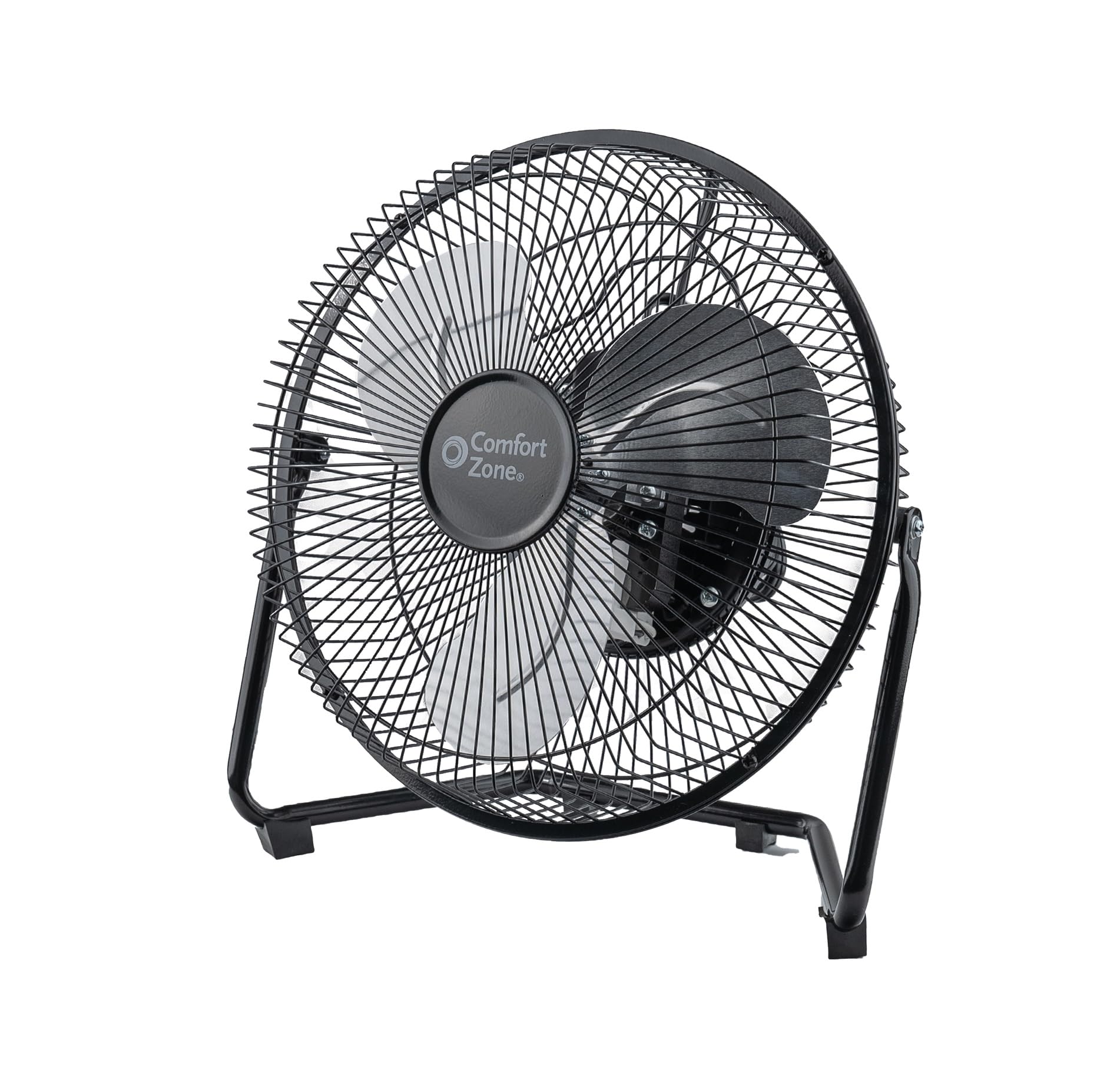Comfort Zone 9" Desk Fan, 3-Speed Cradle Design with 180 Degree Tilt, All-Metal Construction, Aluminum Blades, Carry Handle & Rubber Feet, Black