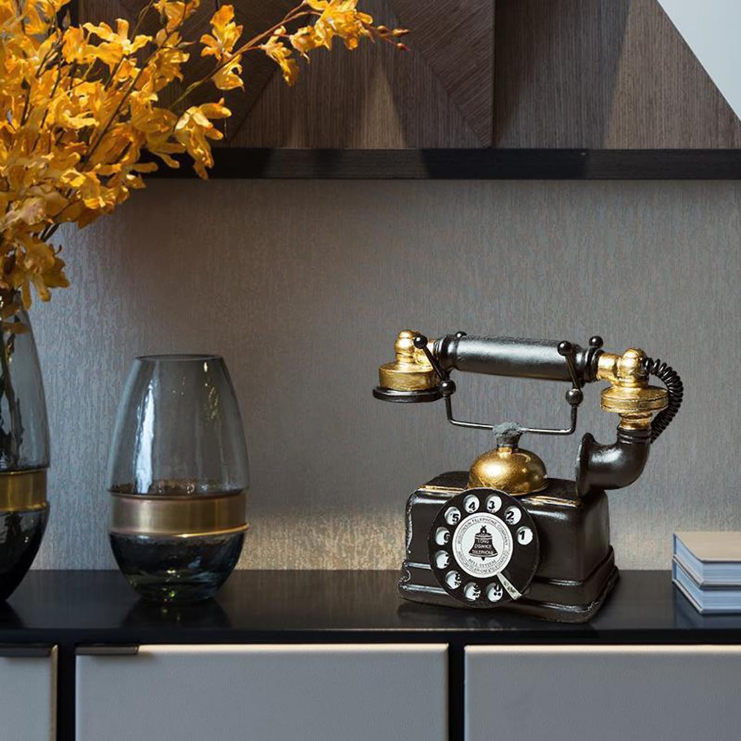 Vintage Resin Telephone - Black & Gold Decorative Phone -5 Vintage Resin Telephone - Black & Gold Decorative Phone -5