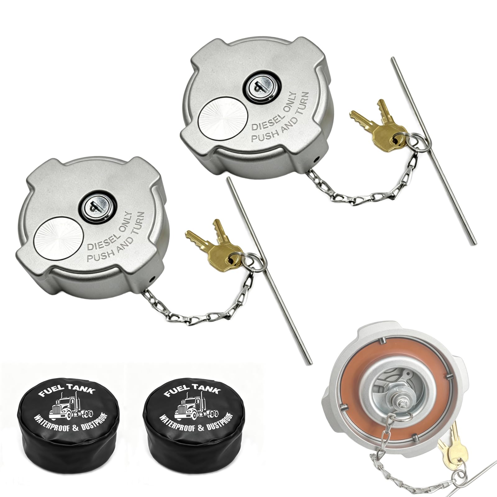 Photo 1 of bansdans 2 Pack 3 Inch Female 1/4 Turn Locking Fuel Tank Cap, Heavy Duty Aluminum Gas Cap for Freightliner Century 112, Cascadia 125, Columbia 112 120, Replace 03-37017-000 03-37017-002 572.1018