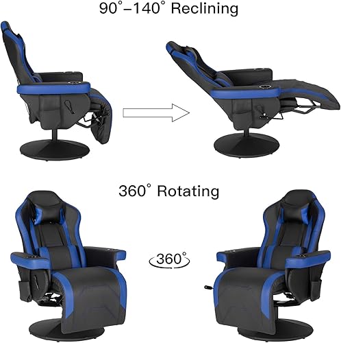 Miniatura 5 de Modern-Depo Silla reclinable para videojuegos, silla reclinable ergonómica de respaldo alto con portavasos, reposacabezas, soporte lumbar, respaldo