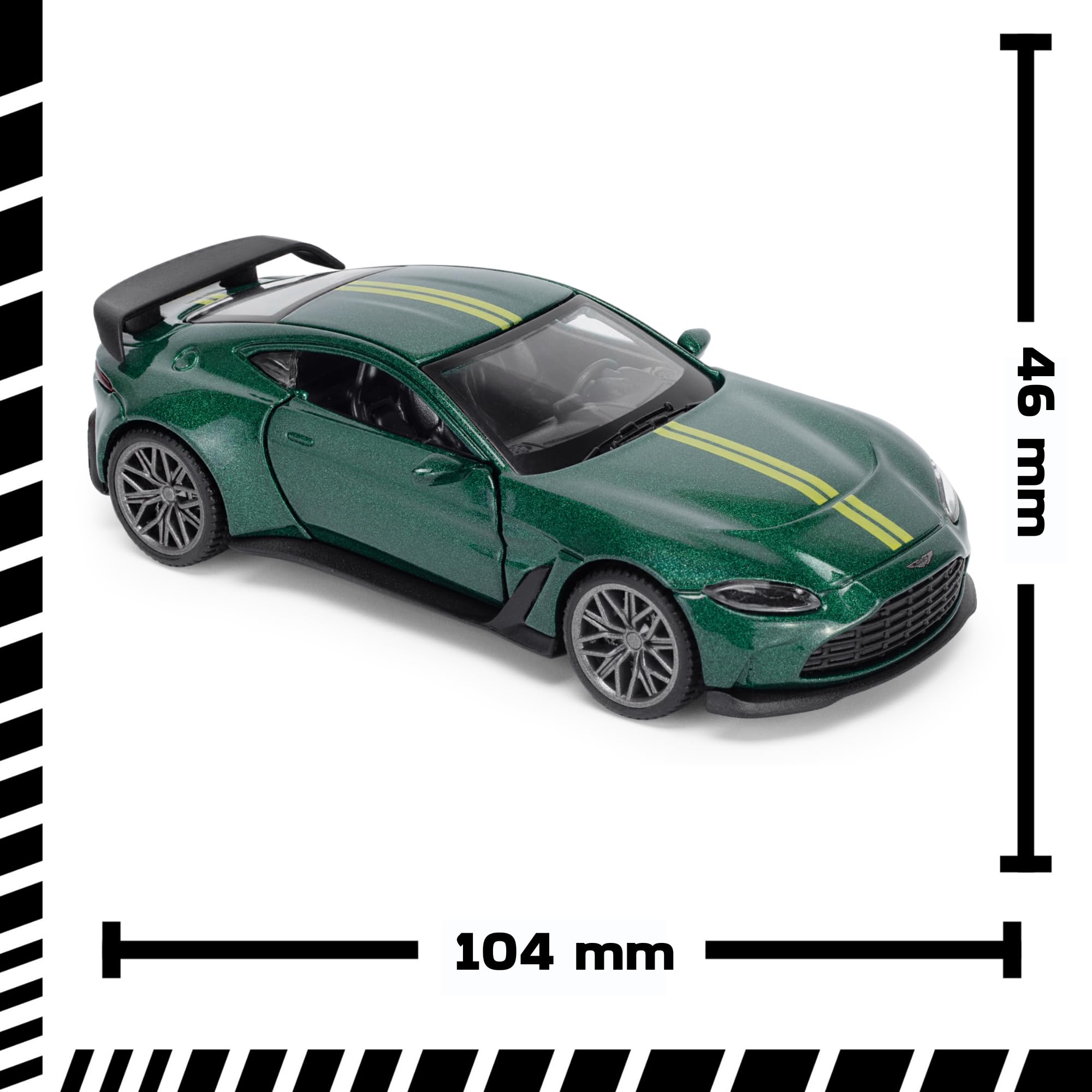 Aston Martin V12 Vantage 1:43 Scale Die-Cast Model Car - Racing Green, 2.5cm x 4.6cm x 10.4cm - Image 3