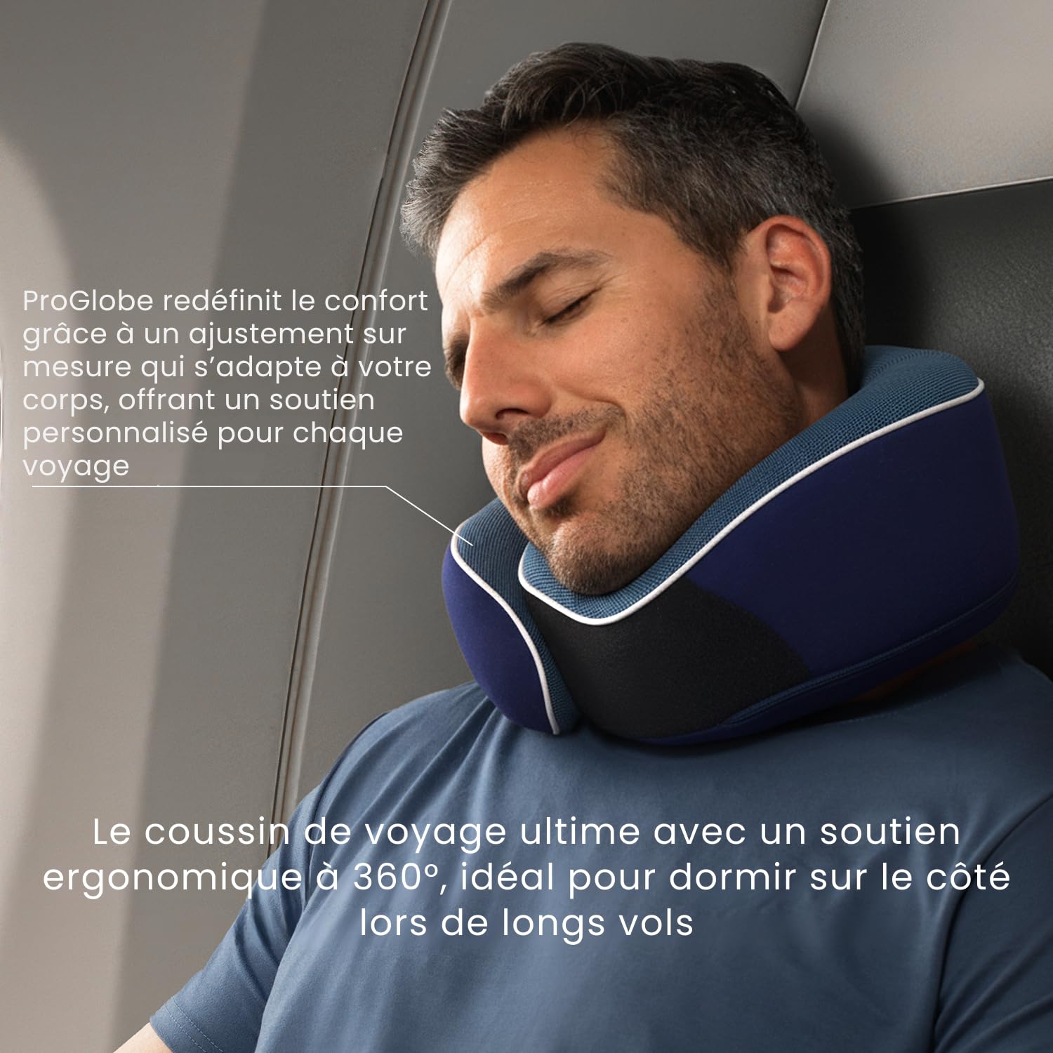 Generic Oreiller de voyage en mousse à mémoire, Coussin de soutien pour la nuque - Avec sac de rangement, bouchons d'oreilles et masque pour les yeux - Noir - Prix pas cher