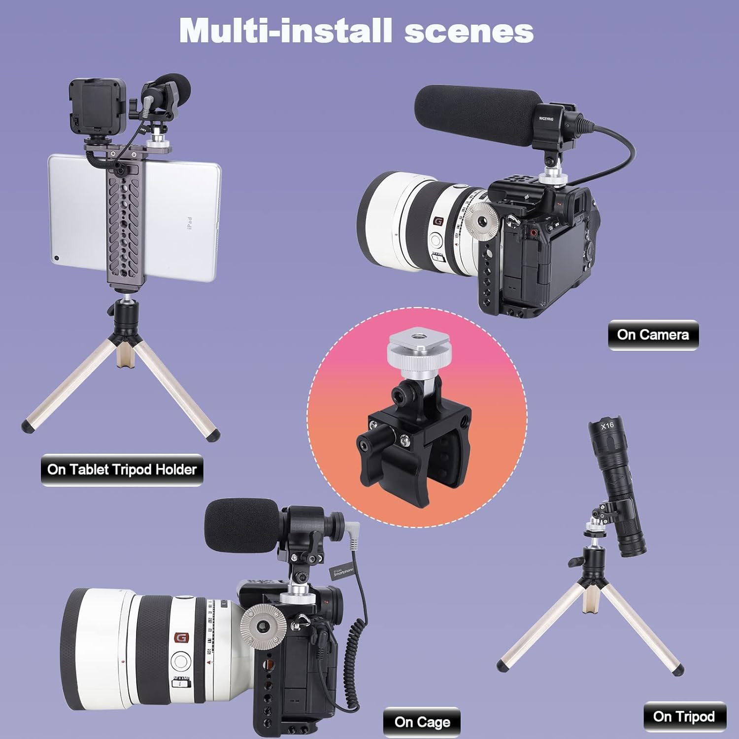 NICEYRIG Clip de Microphone avec mâchoire Qui s'ouvre de 18,5 à 35 mm, matériau en Alliage d'aluminium et Acier Inoxydable, Tampon Anti-Chocs en Silicone et Griffe inférieure et Trou fileté 1/4-549