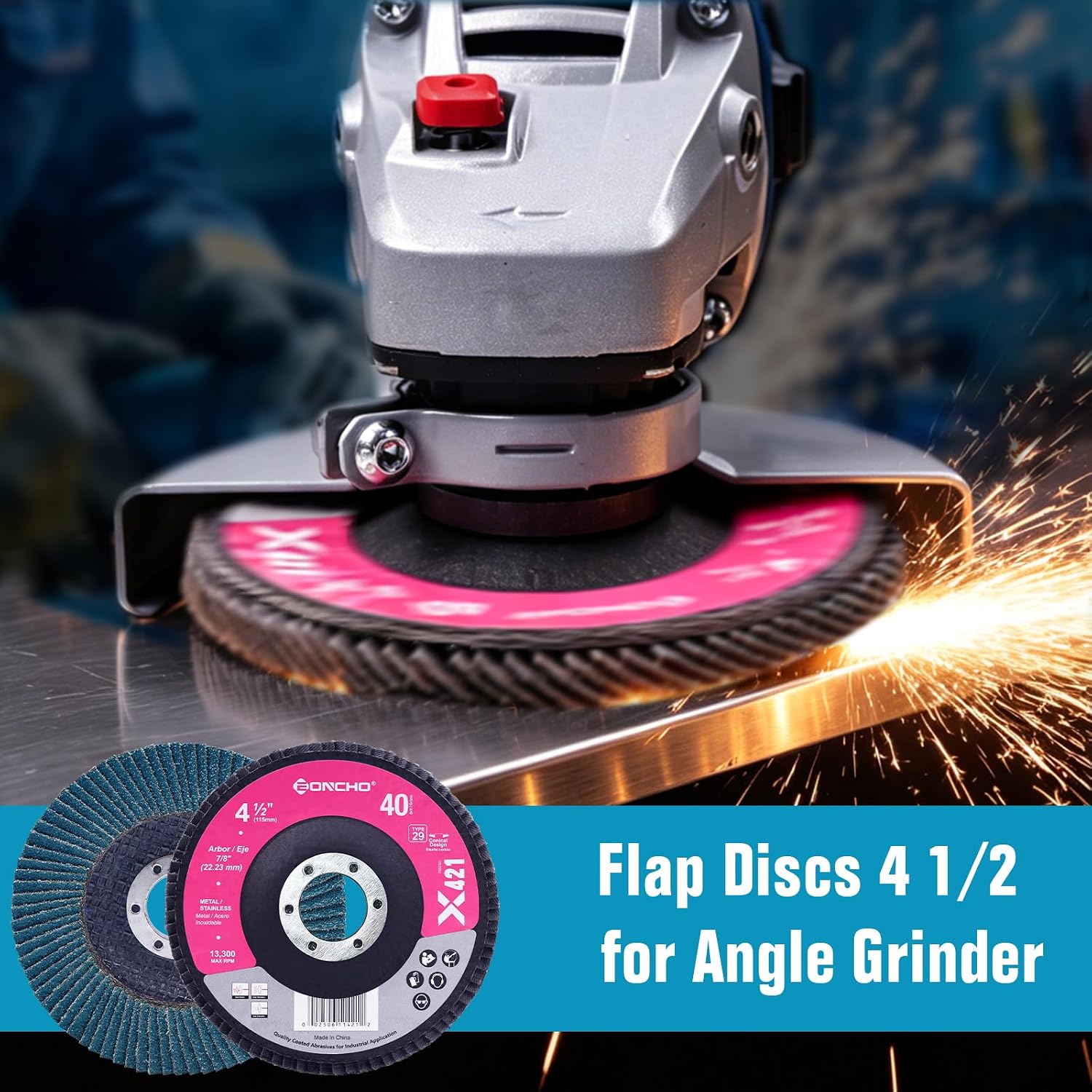 4-1/2" 80 Grit Zirconia Flap Disc, 7/8" Arbor, Type 29 Grinding Wheel for Angle Grinder, Surface Preparation, Weld Blending, Rust Removal & Metal Sanding, 12 Pack