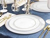 Vista 6 de PARTY BARGAINS 7" & 10" Organic Collection Hammered Appetizer and Dinner Plates Combo with Gold Rim – Transparent White, 32-Pack Disposable Plastic