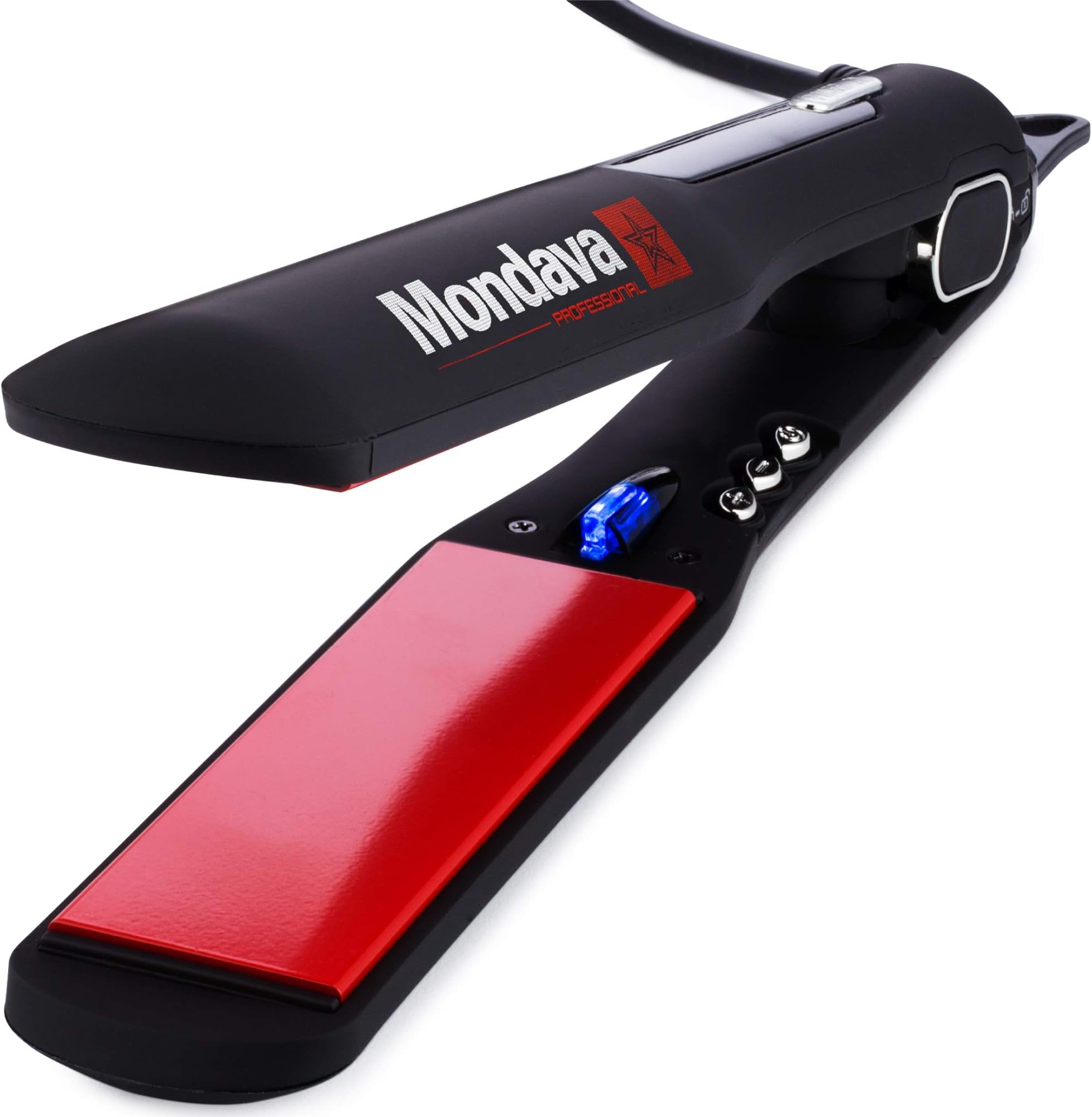 MondavaPROFESSIONAL 1Ã‚¼" Ceramic Tourmaline Flat Iron Hair Straightener - Dual Voltage Adjustable Digital Technology, Straighten & Style Wild Hair Under 8 Min, Types (CLASSIC Ionic)