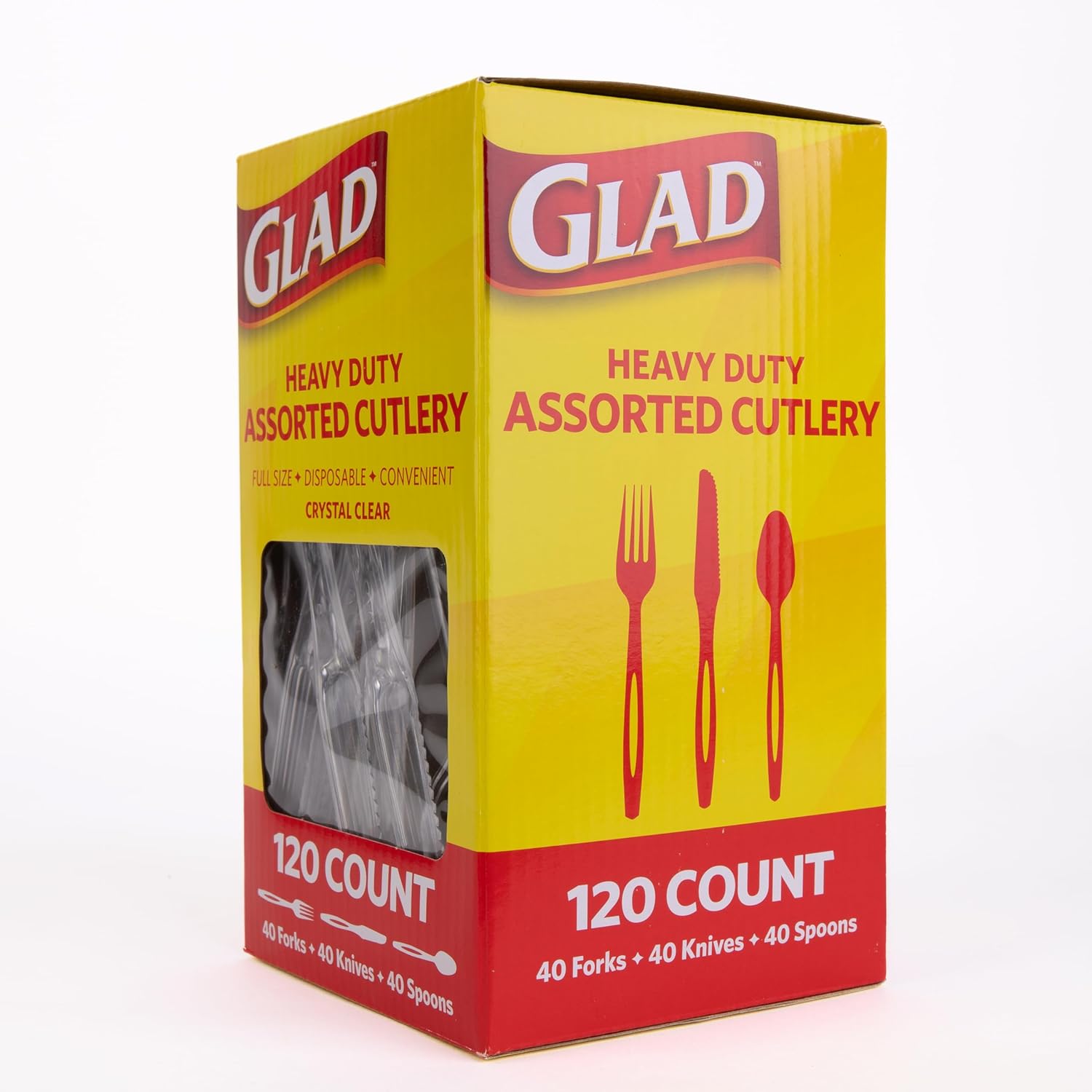 Glad Clear Disposable Cutlery Set with Heavy Duty Plastic Forks, Knives, and Spoons, Reusable Dishwasher Safe Plastic Utensils for Parties and Everyday Use, 120 Count - 6 Pack