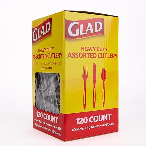 Miniatura 53 de Glad Glad - Tenedores de plástico surtidos para cubiertos, 24 unidades, cubiertos de plástico transparente y resistente, 8 tenedores, 8 cuchillos, 8