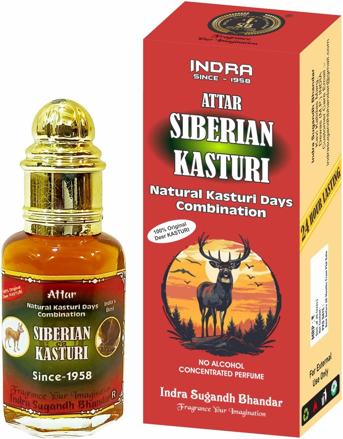 INDRA SUGANDH BHANDAR Oil Attar For Men|Women Siberian Kasturi Divine Musk Long Lasting Fragrance 12Ml Rollon Pack