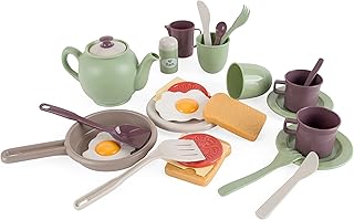 Dantoy Green Garden Bioplastic Breakfast Toy Set (29 Pieces), Imaginative Play, Hand-Eye Coordination, Motor Skills, Cooking Pan, Teapot, Eggs, Bread, & More, Dishwasher Safe, Made in Denmark, Ages 2+