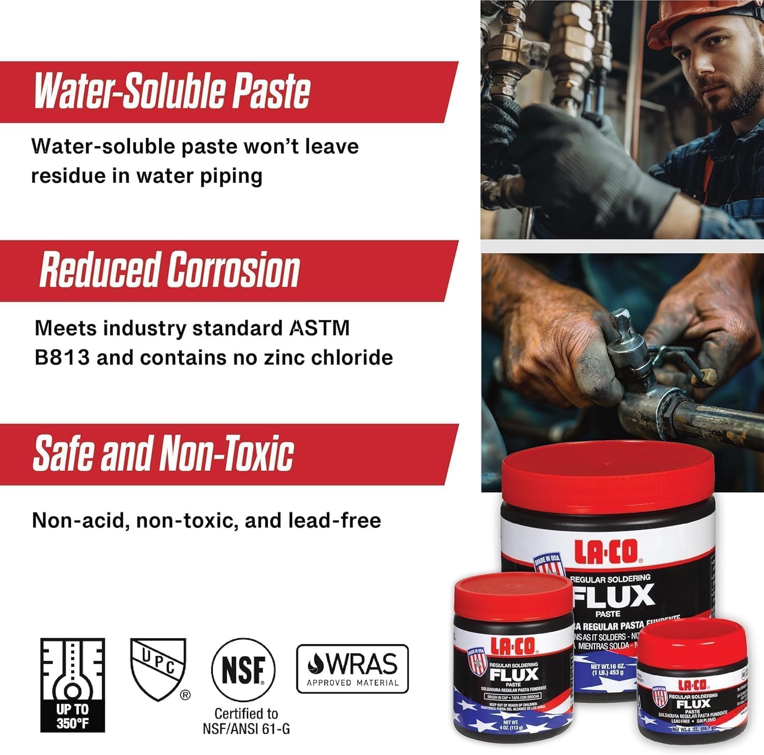 LA-CO 22194 Regular Soldering Flux Paste, 6-Pack, 4 oz Brush-in-Cap, Lead-Free, Water-Soluble Flux