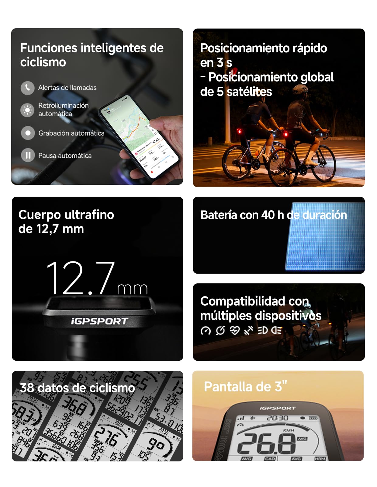 iGPSPORT BSC100MAX GPS Bicicleta, Pantalla 3" Grande, Inicio/Pausa Automático, 40h Autonomía, Datos Personalizables, Impermeable IPX7