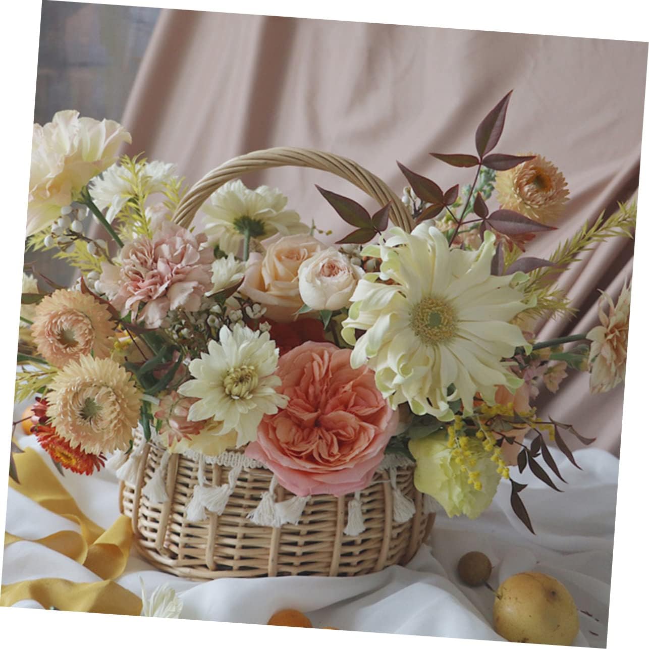 Flower Girl Basket Small Decorative Basket Round Woven Waterproof Home Decor