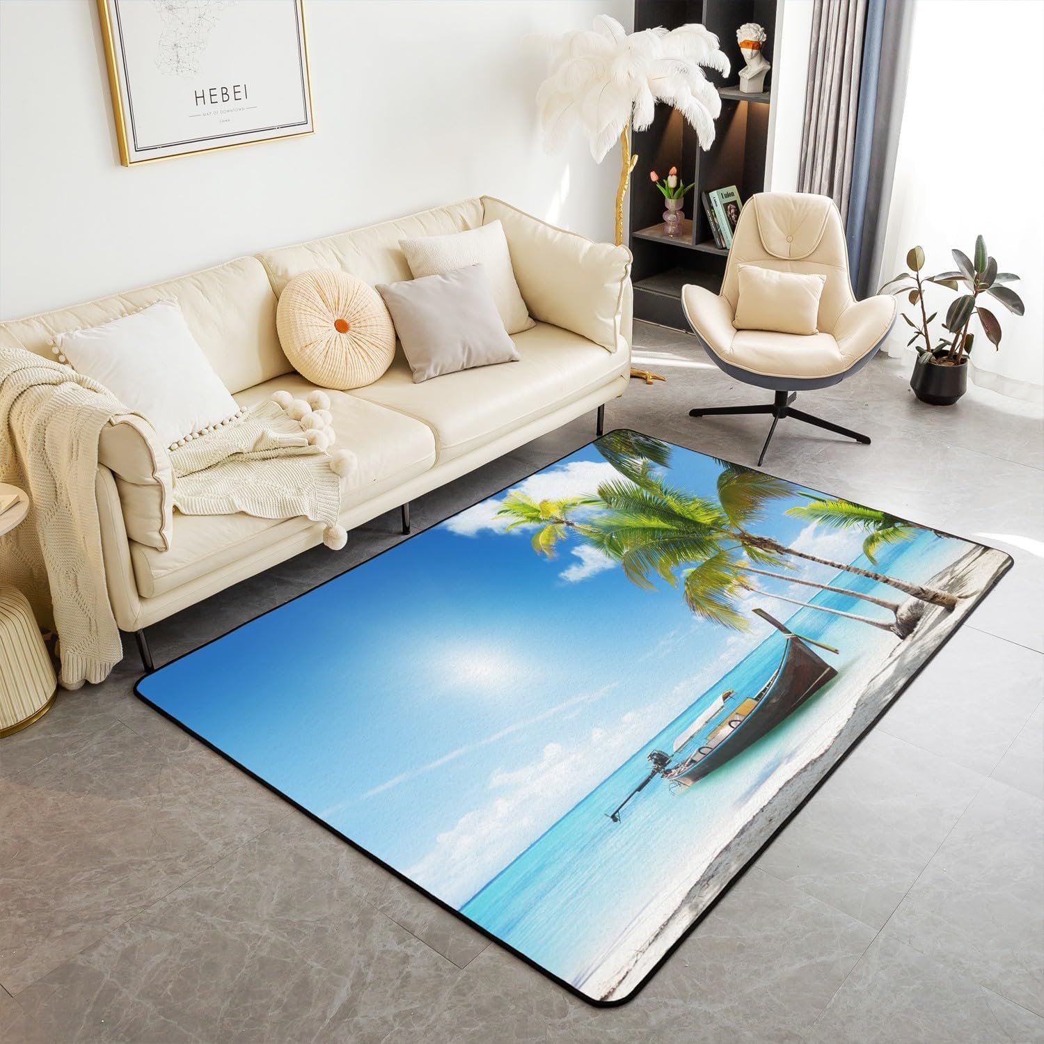 Tapis de salon antidérapant à poils ras facile à nettoyer pour canapé et cuisine