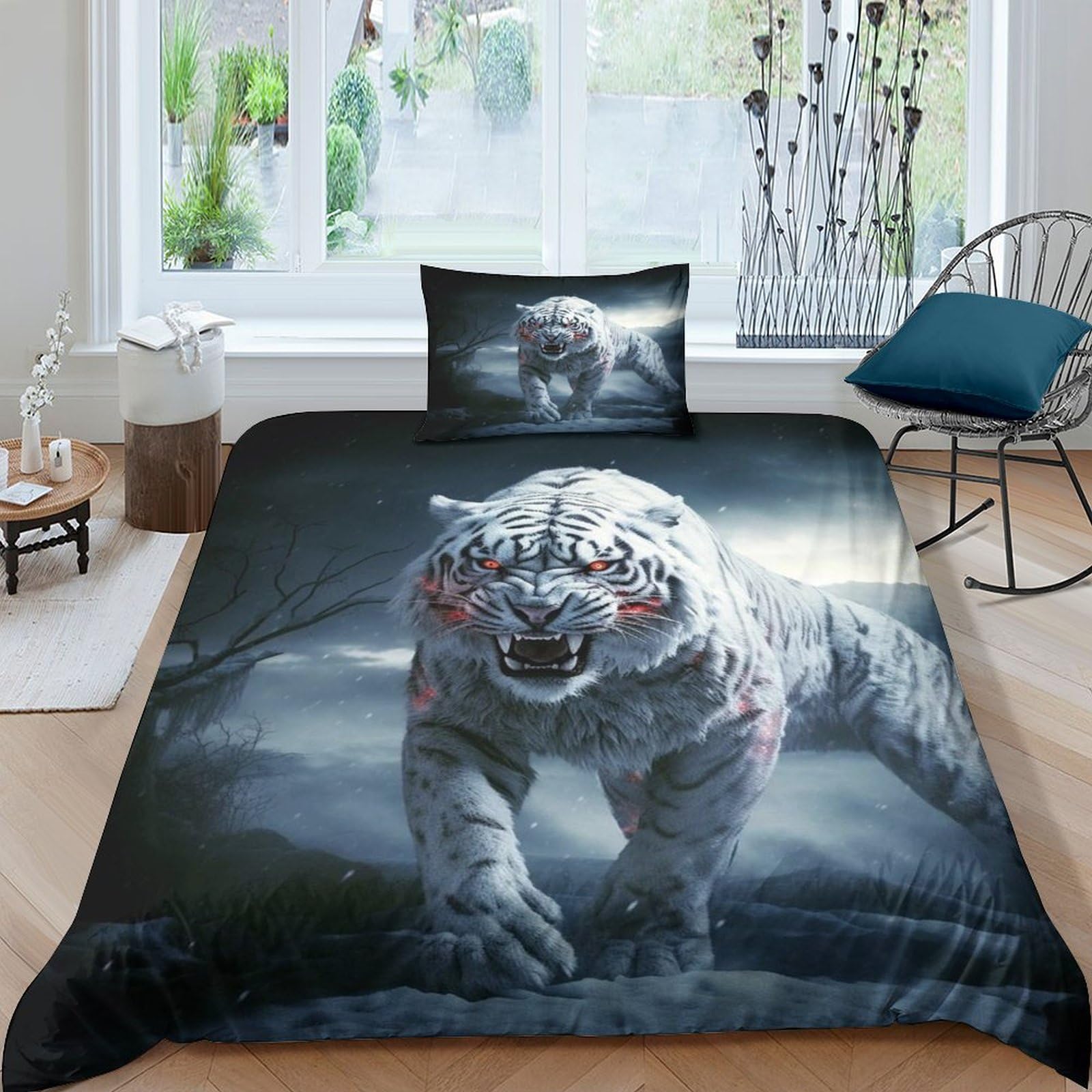 Parure de lit hypoallergénique tigre 135x200 cm contre les allergies