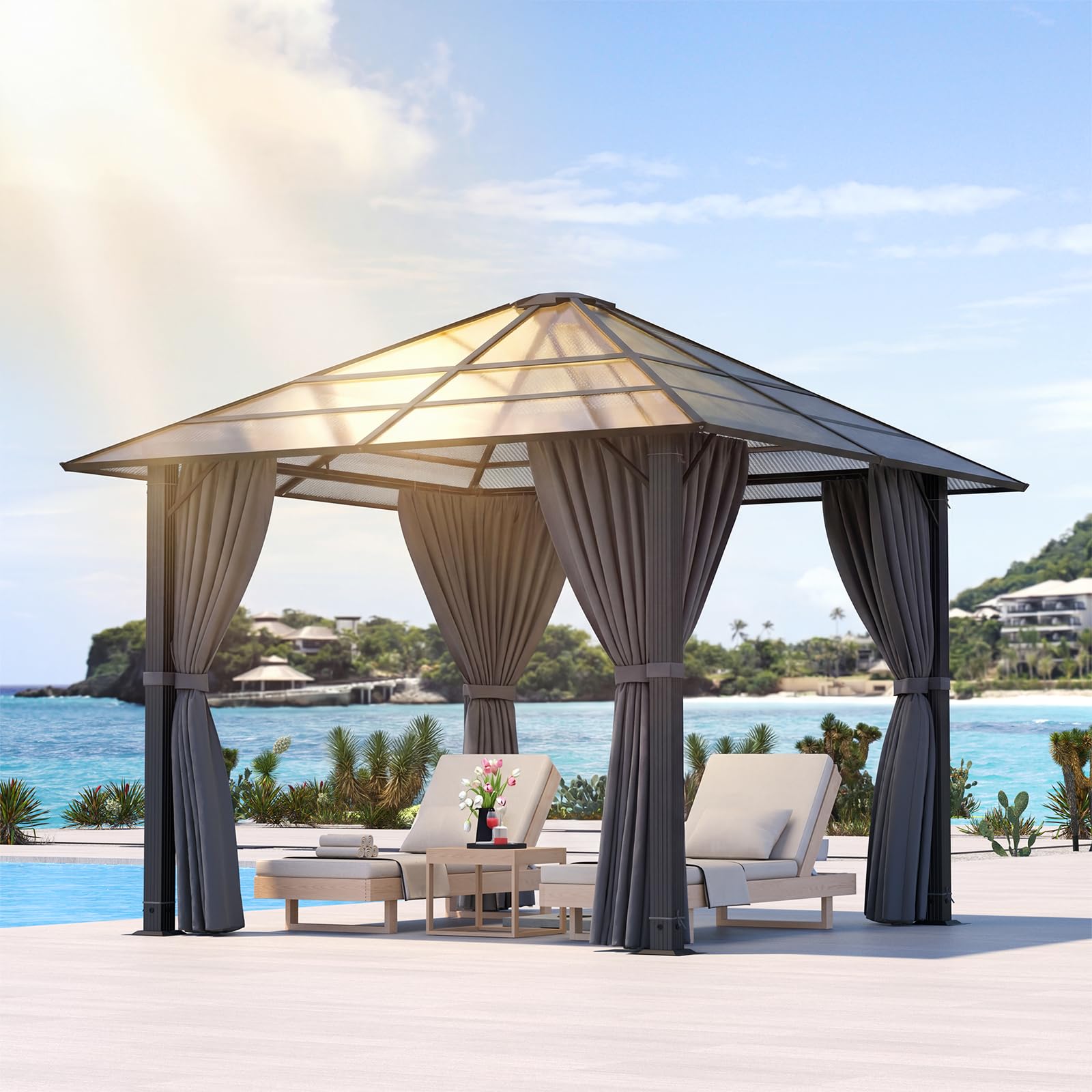 Devoko Gazebo 3 x 3 impermeabile, stabile, in alluminio, gazebo da giardino, con tetto fisso, protezione UV, adatto per scene esterne, grigio