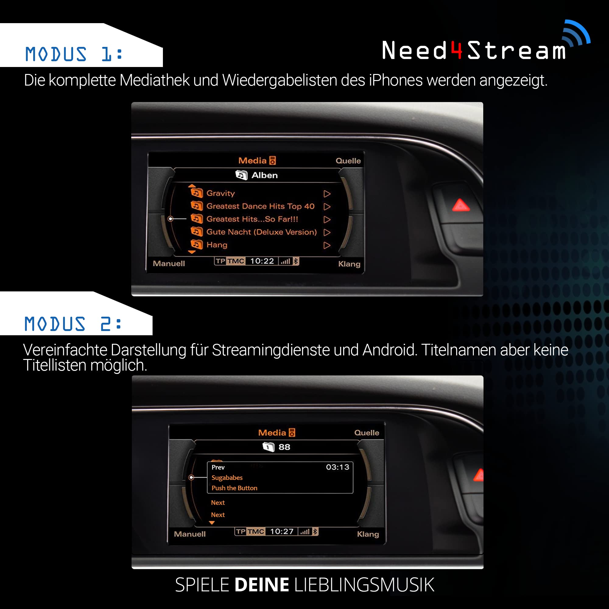 N4S300A V5.0 A2DP Bluetooth Audio Interface mit Titellisten, kompatibel mit Audi Music Interface, MMI 3G, 3G+, Symphony, Concert, RNS-E, BNS5.0 und VW Media-In