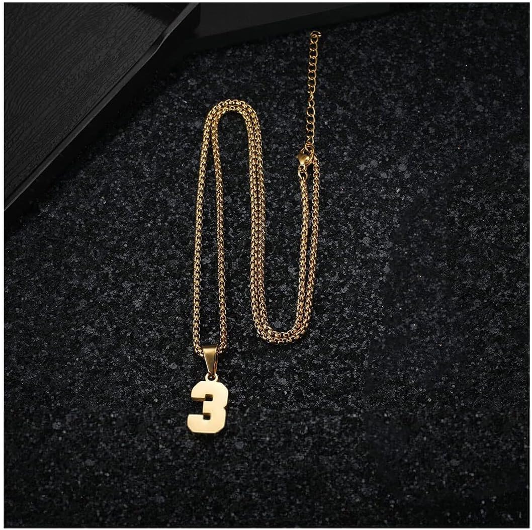 NanMuc Men Number Necklace for Men 18K Gold Plated Sports Initial Stainless Steel Necklace Pendant Personalized Jewelry 3mm Chain - Image 6