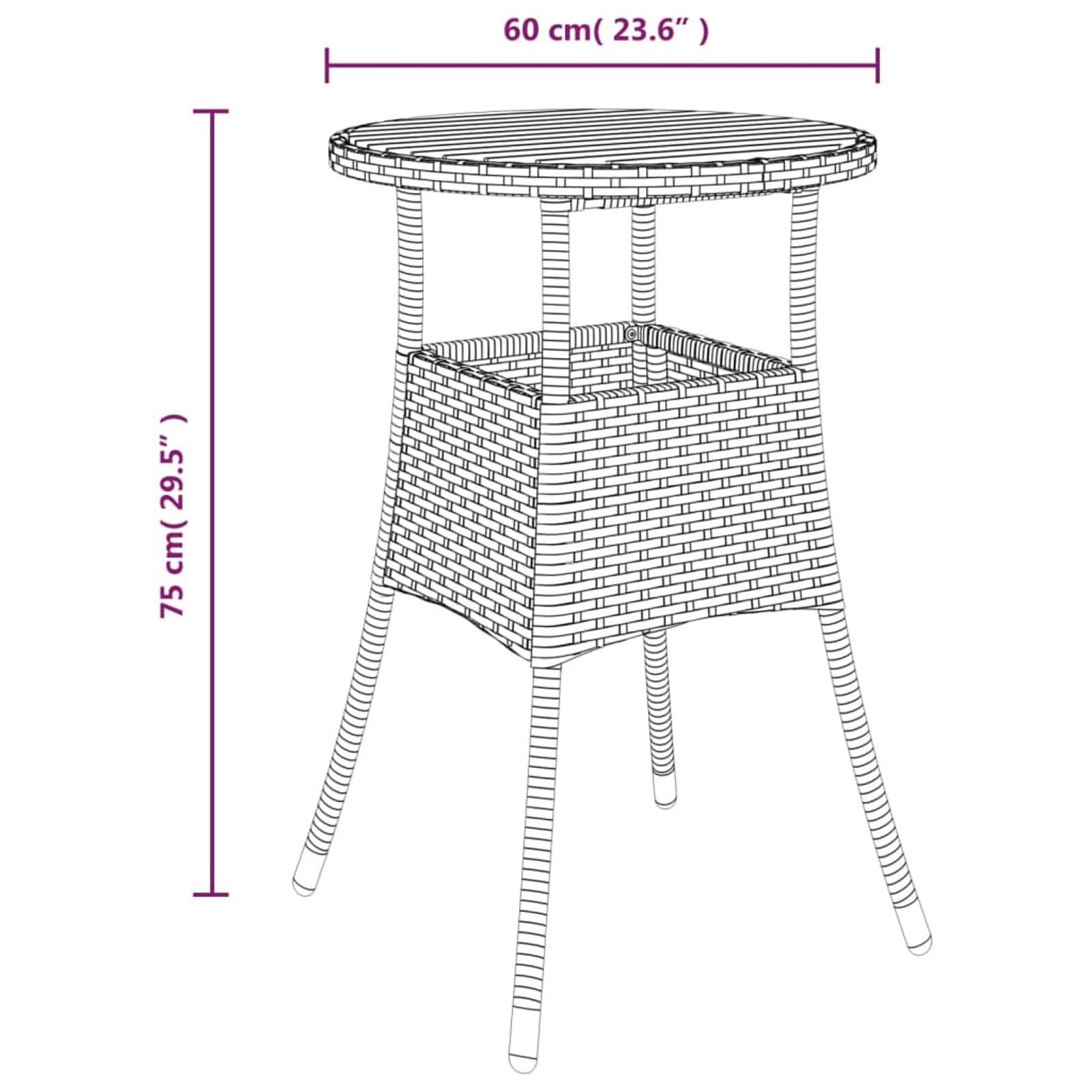 Homgoday Gartentisch aus Akazienholz und Polyrattan, Grau, Ø 60 x 75 cm